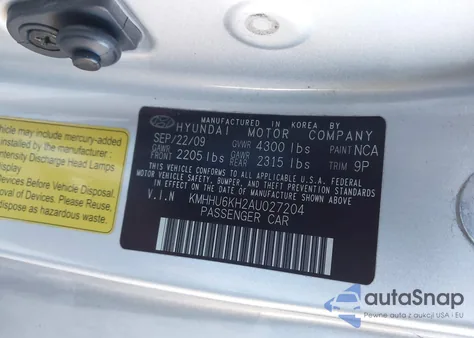 2010 Hyundai Genesis 3.8 Track z USA, uszkodzony, nr VIN KMHHU6KH2AU027204